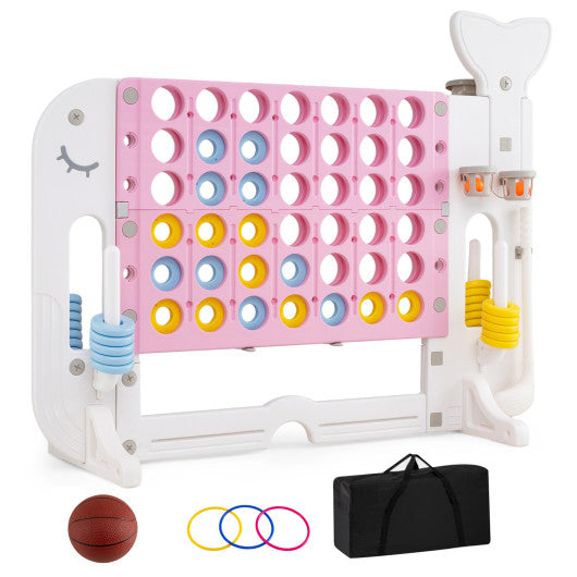 Giant 4-to-Score Game Set Jumbo 4-in-a-Row Game with Ring-toss and Portable Bag-Pink