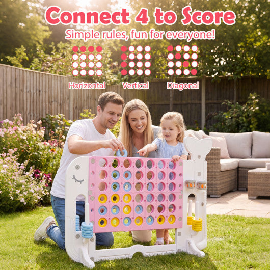 Giant 4-to-Score Game Set Jumbo 4-in-a-Row Game with Ring-toss and Portable Bag-Pink