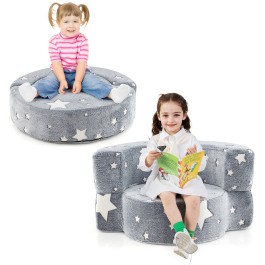2-in-1 Convertible Glow in the Dark Kids Sofa with Removable Washable Cover-Gray