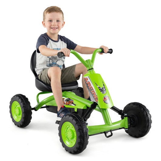 Go Kart for Kids 4 Wheel with Steering Handlebars and Adjustable Seat-Green