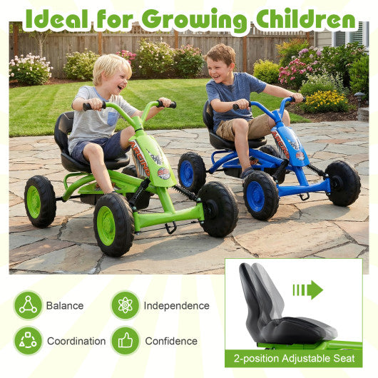 Go Kart for Kids 4 Wheel with Steering Handlebars and Adjustable Seat-Green