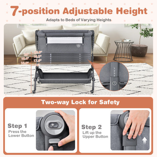 3-in-1 Baby Bassinet with Double-Lock Design and Adjustable Heights-Gray
