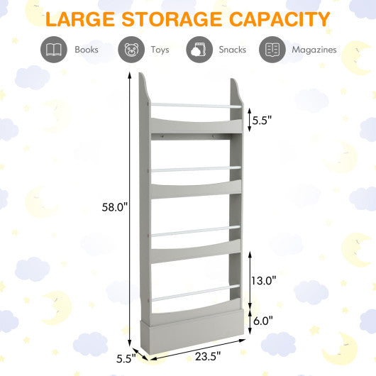 4-Tier Bookshelf with 2 Anti-Tipping Kits for Books and Magazines-Gray