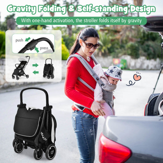 One-Hand Folding Portable Lightweight Baby Stroller with Aluminum Frame-Gray