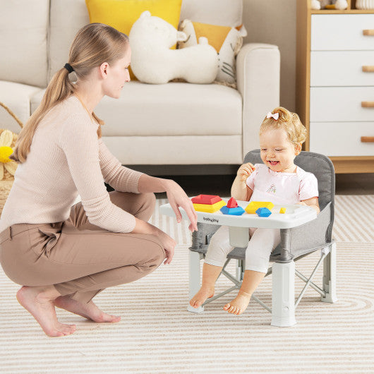 Portable Baby Booster Seat with Straps and Double Tray-Gray