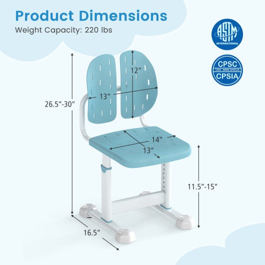 Height-adjustable Kid's Study Chair with Double Back Support and Breathable Seat for 3+ Years Old-Blue
