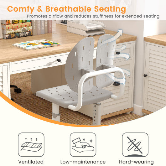 Height-adjustable Kid's Study Chair with Double Back Support and Breathable Seat for 3+ Years Old-Gray
