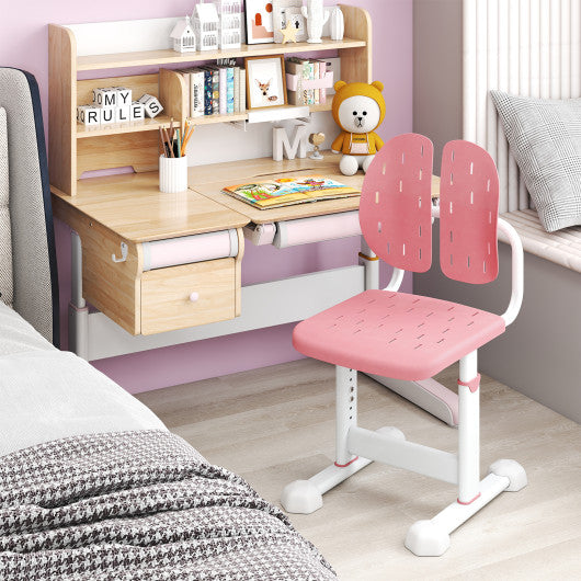 Height-adjustable Kid's Study Chair with Double Back Support and Breathable Seat for 3+ Years Old-Pink
