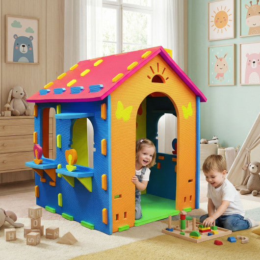 Indoor Cottage Playset with Roof and Chimney for Creative Play-Multicolor
