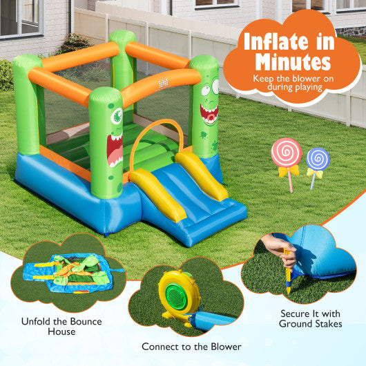 Inflatable Bounce House Monster Themed Bouncy Castle with Large Jumping Area and Slide 550W Blower Included