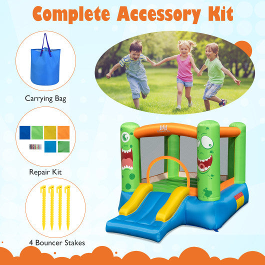Inflatable Bounce House Monster Themed Bouncy Castle with Large Jumping Area and Slide 550W Blower Included