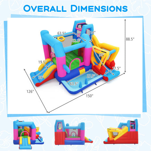 Inflatable Bounce House 8-in-1 Excavator Themed Kids Bouncer with 750W Blower