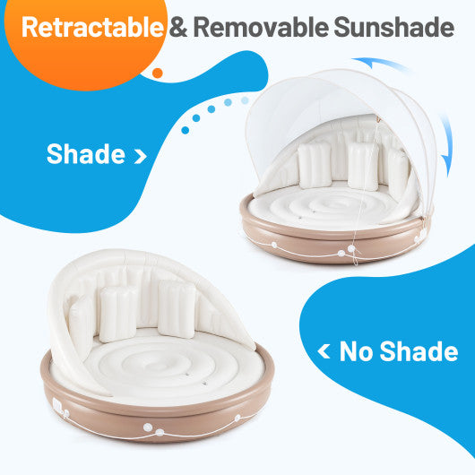 Inflatable Canopy Island Tanning Pool Lounger Float with Retractable Canopy