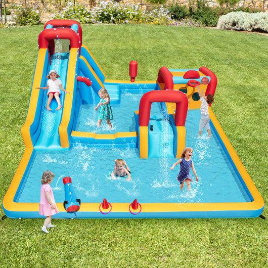 Inflatable Double Water Slide Park 9-in-1 Giant Bounce House 680W Blower Included