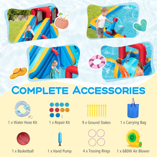 Inflatable Double Water Slide Park 9-in-1 Giant Bounce House 680W Blower Included