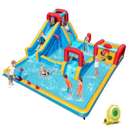Inflatable Double Water Slide Park 9-in-1 Giant Bounce House 735W Blower Included