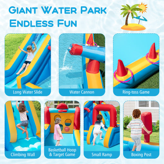 Inflatable Double Water Slide Park 9-in-1 Giant Bounce House 735W Blower Included