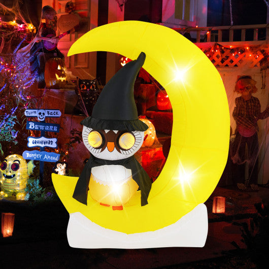 Inflatable Owl on Moon LED Lighted Halloween Decoration with Large Moon and Wizard Owl