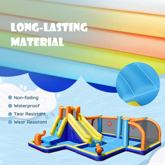 Giant Soccer Themed Inflatable Water Slide Bouncer with Splash Pool without Blower
