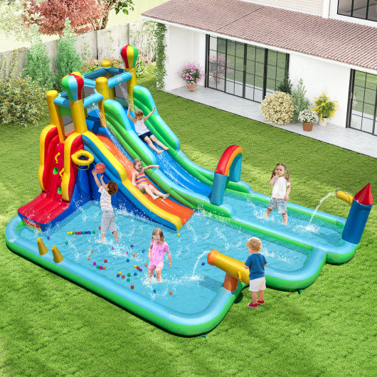 Inflatable Water Slide Park Giant Bounce House with 750W Blower