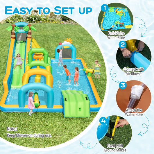 Inflatable Water Slide Tropical Theme Dual Slide Aqua Park Blower Excluded