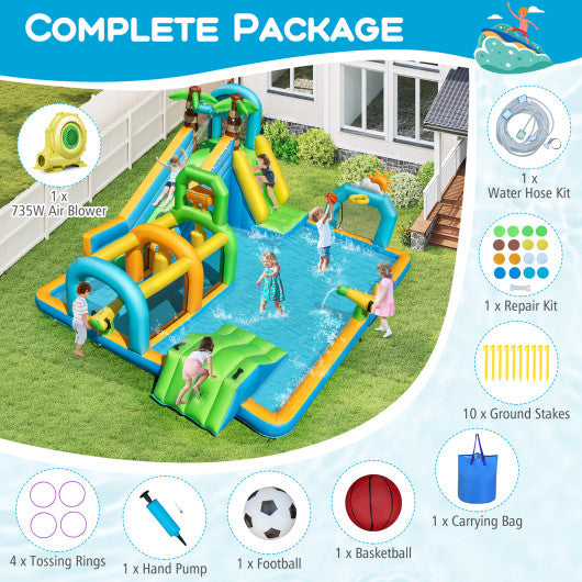 Inflatable Water Slide Tropical Theme Dual Slide Aqua Park with 735W Blower