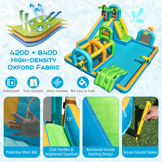 Inflatable Water Slide Tropical Theme Dual Slide Aqua Park with 750W Blower