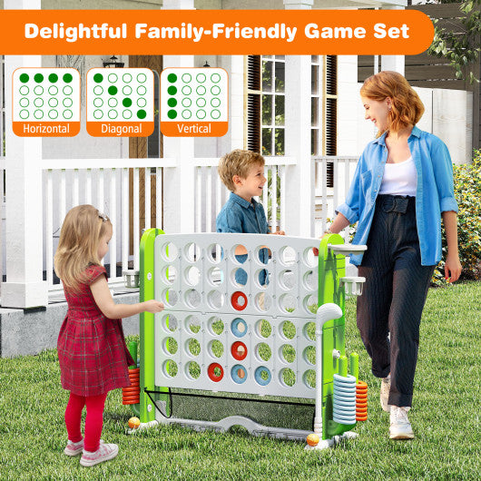 Jumbo 4-to-Score Game with Ring-toss and Basketball Hoop-Green
