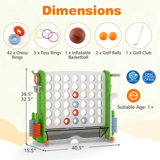 Jumbo 4-to-Score Game with Ring-toss and Basketball Hoop-Green