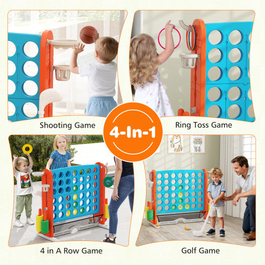 Jumbo 4-to-Score Game with Ring-toss and Basketball Hoop-Blue & Orange