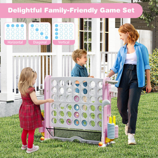 Jumbo 4-to-Score Game with Ring-toss and Basketball Hoop-Pink