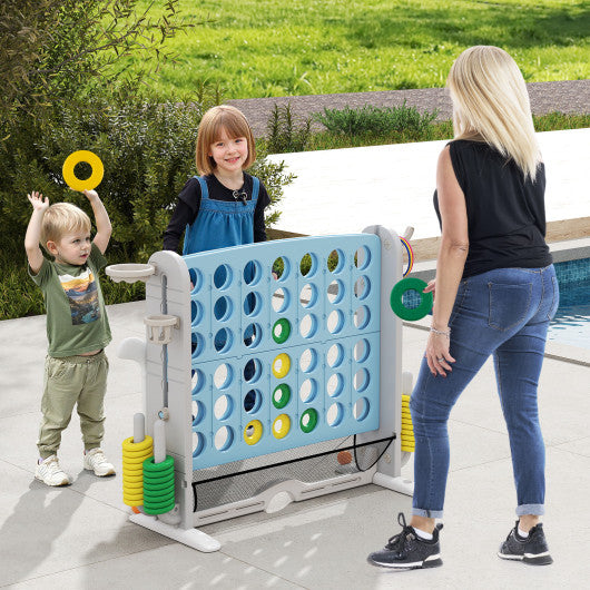 Jumbo 4-to-Score Game with Ring-toss and Basketball Hoop-Light Blue