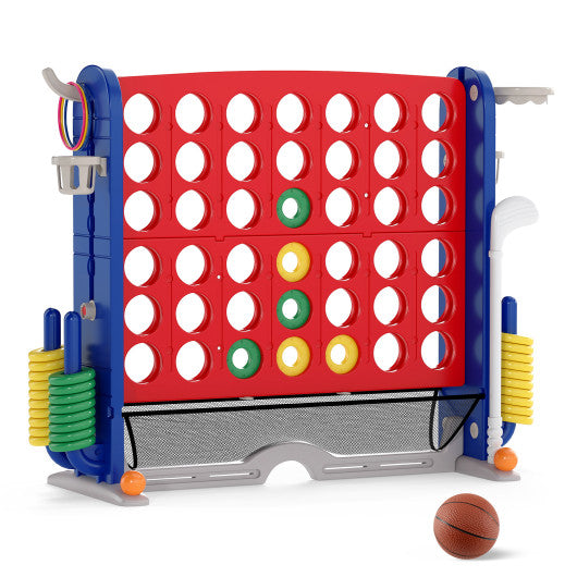 Jumbo 4-to-Score Game with Ring-toss and Basketball Hoop-Red
