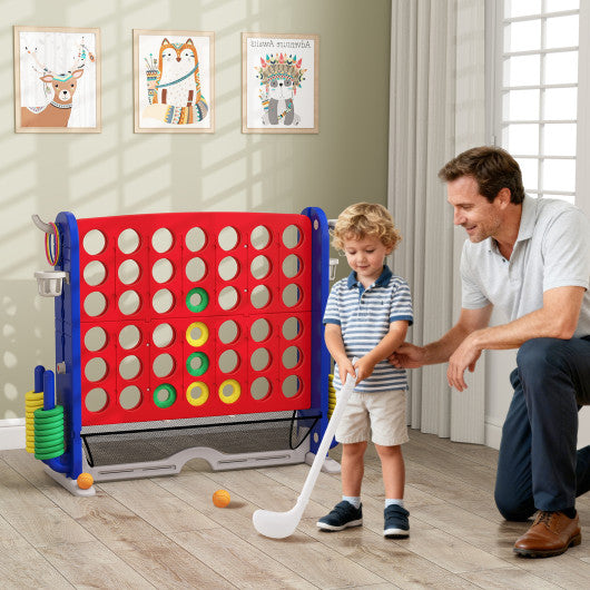 Jumbo 4-to-Score Game with Ring-toss and Basketball Hoop-Red
