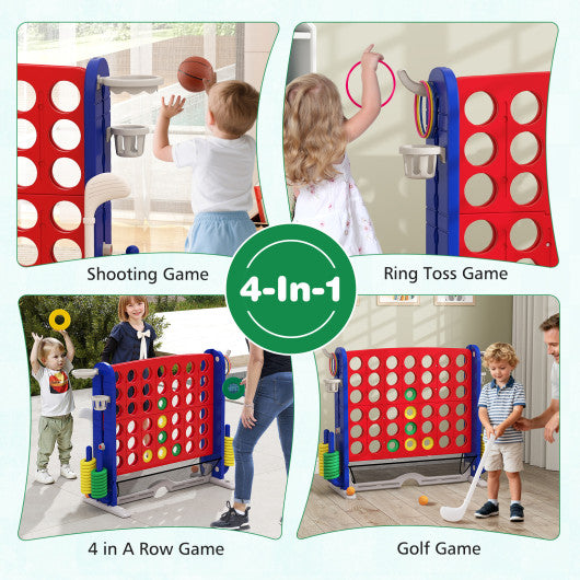 Jumbo 4-to-Score Game with Ring-toss and Basketball Hoop-Red