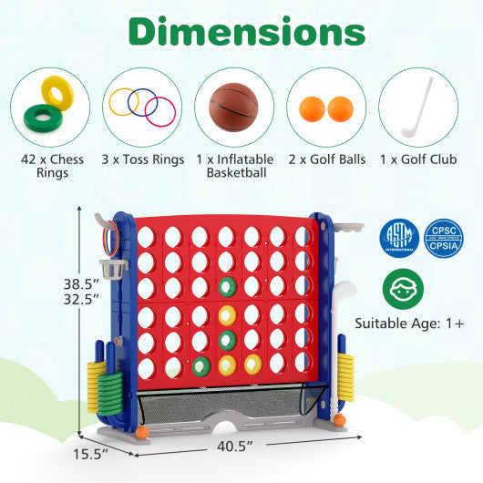 Jumbo 4-to-Score Game with Ring-toss and Basketball Hoop-Red