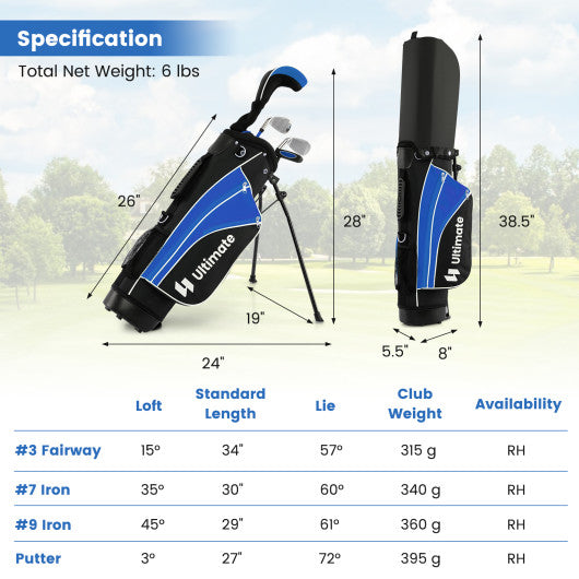 Junior Complete Golf Club Set For Age 8 to 10-Blue