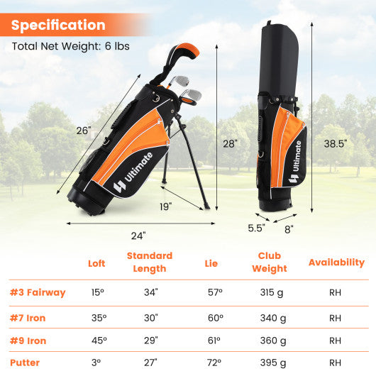 Junior Complete Golf Club Set For Age 8 to 10-Yellow