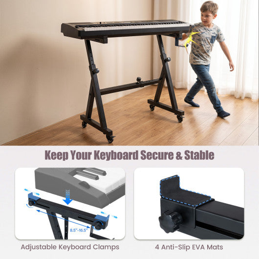 Keyboard Stand Adjustable Fits 49 54 61 88 Keys Electric Pianos-Black