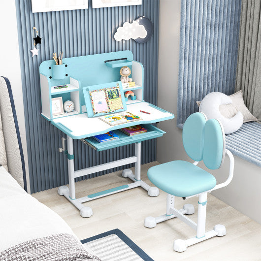 Kid's Study Desk and with Tilt Desktop and Pen Holder-Blue