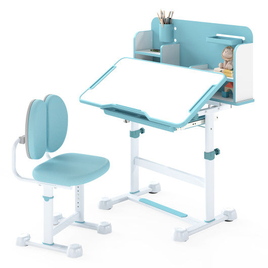 Kid's Study Desk and with Tilt Desktop and Pen Holder-Blue