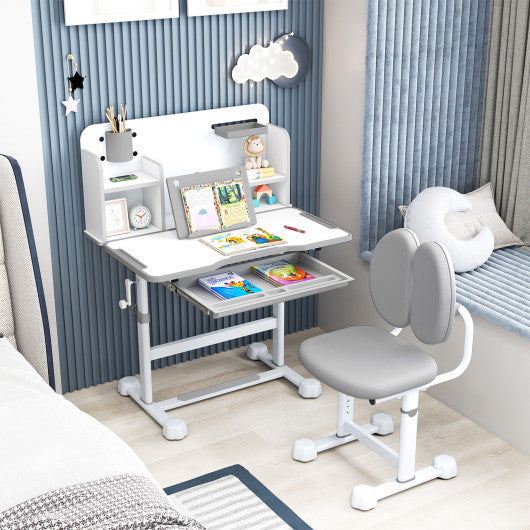 Kid's Study Desk and with Tilt Desktop and Pen Holder-Gray