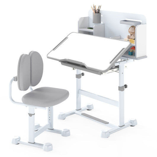 Kid's Study Desk and with Tilt Desktop and Pen Holder-Gray