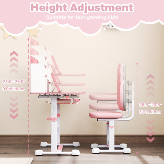Kid's Study Desk and with Tilt Desktop and Pen Holder-Pink
