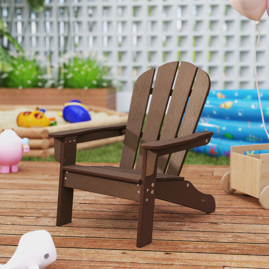 All-Weather HIPS Kid's Adirondack Chair with with High Backrest and Armrests-Brown