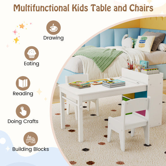 Kids Art Table and Chairs Set with 2 Chairs and Paper Roll-White