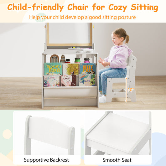 Kids Art Table and Chair Set with Easel and Chair for Drawing Reading-Grey