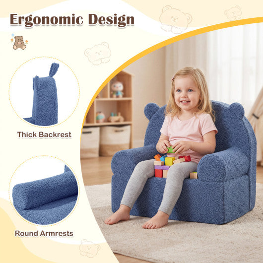 Kids Bear Sofa Toddler Foam Couch with Soft Fleece Fabric Cover-Navy