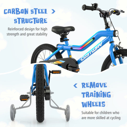 16 Inch Kids Bike LED Lighted Adjustable with Training Wheels for 4-7 Years Old Kids-16 inches
