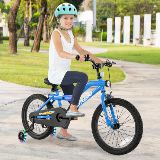 18 Inch Kids Bike LED Lighted Adjustable with Training Wheels for 4-8 Years Old Kids-18 inches